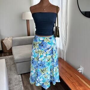 2000s Vintage Emma James Tropical Floral Print Handkerchief Midi Skirt Petite 4